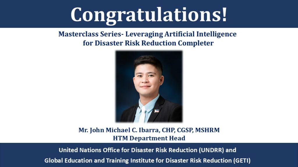 SMU Faculty from HTM Completes UNDRR Masterclass on AI-DRR