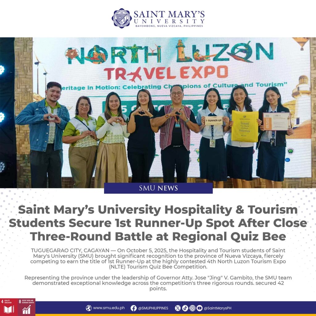 Saint Mary’s University Hospitality & Tourism Students Secure 1st Runner-Up Spot After Close Three-Round Battle at Regional Quiz Bee