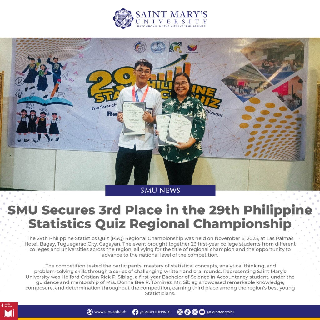 SMU Secures 3rd Place in the 29th Philippine Statistics Quiz Regional Championship
