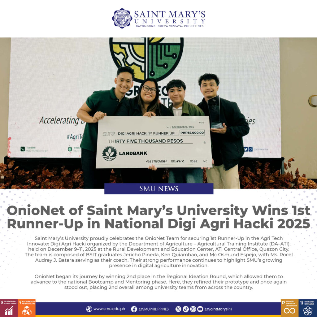 OnioNet of Saint Mary’s University Wins 1st Runner-Up in National Digi Agri Hacki 2025