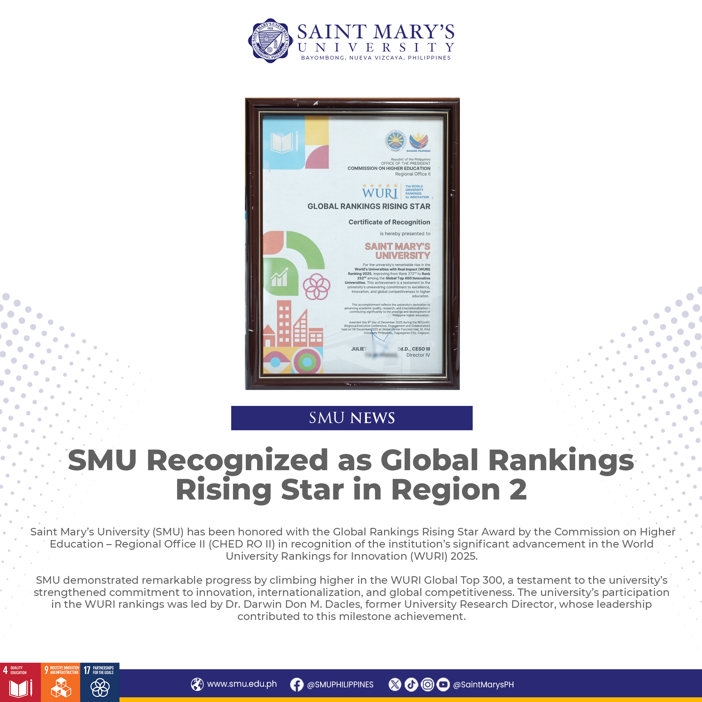SMU Recognized as Global Rankings Rising Star in Region 2 - SMU ...