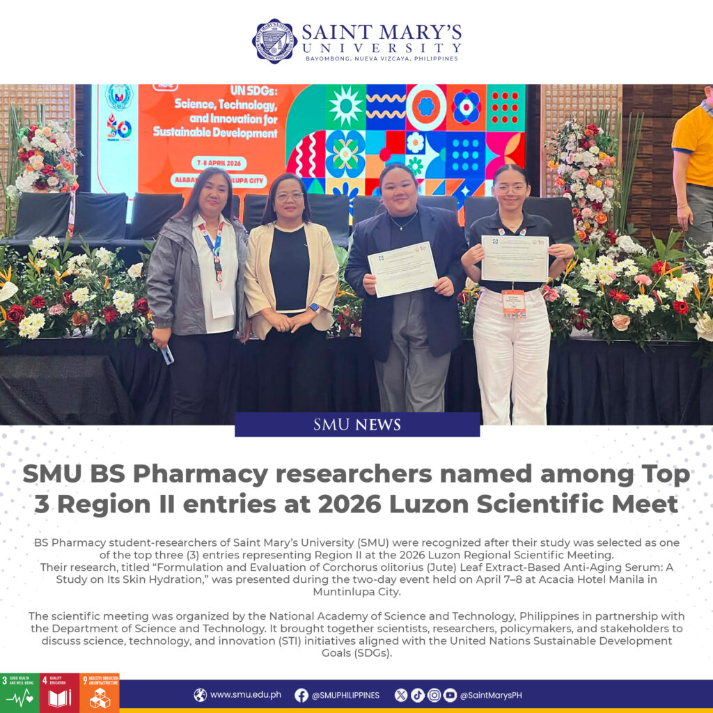 SMU BS Pharmacy researchers named among Top 3 Region II entries at 2026 Luzon Scientific Meet