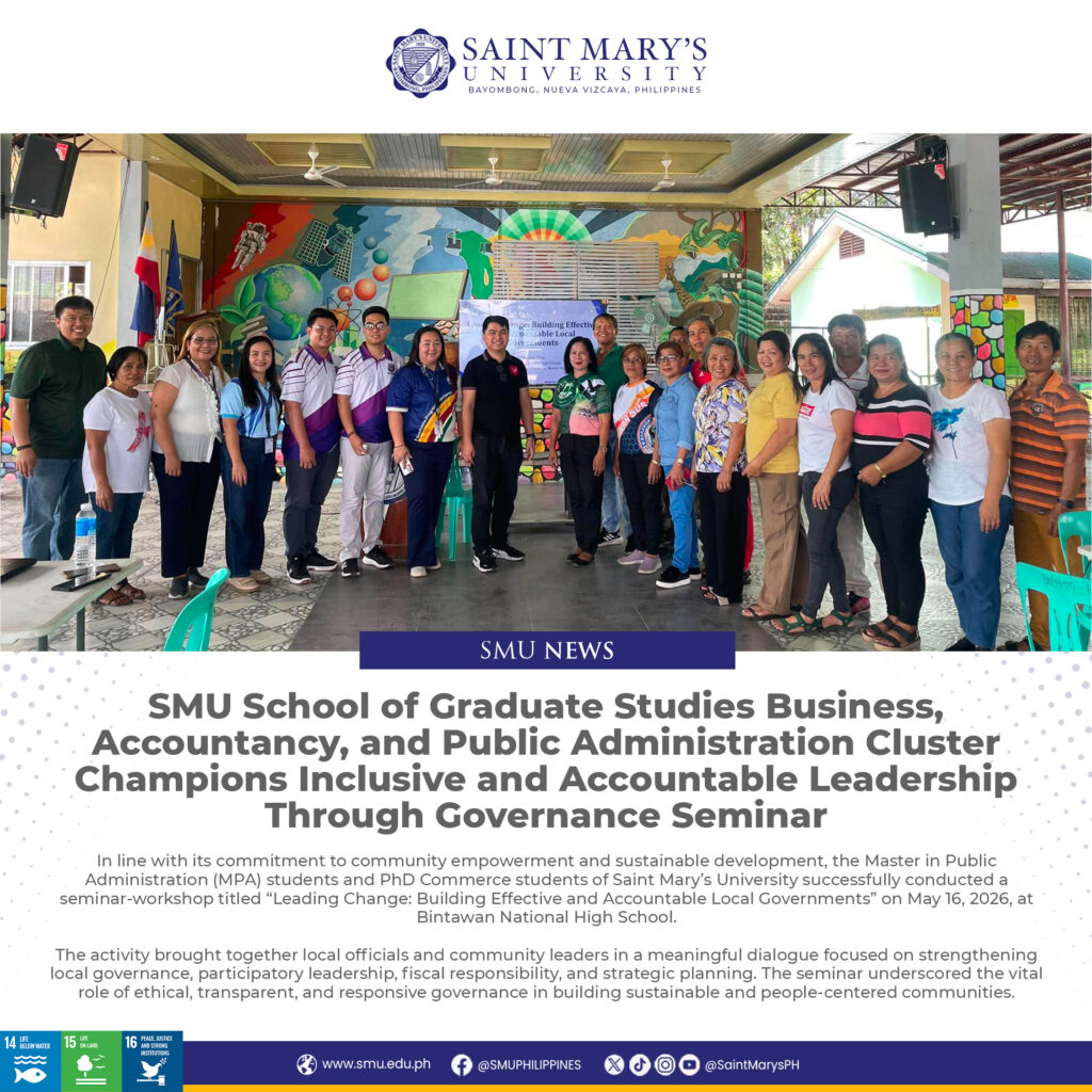SMU School of Graduate Studies Business, Accountancy, and Public Administration Cluster Champions Inclusive and Accountable Leadership Through Governance Seminar