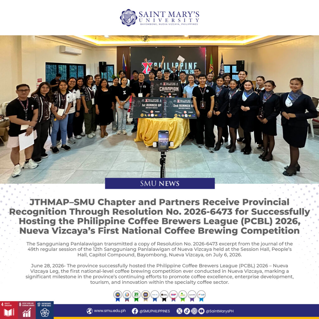 JTHMAP–SMU Chapter and Partners Receive Provincial Recognition Through Resolution No. 2026-6473 for Successfully Hosting the Philippine Coffee Brewers League (PCBL) 2026, Nueva Vizcaya’s First National Coffee Brewing Competition