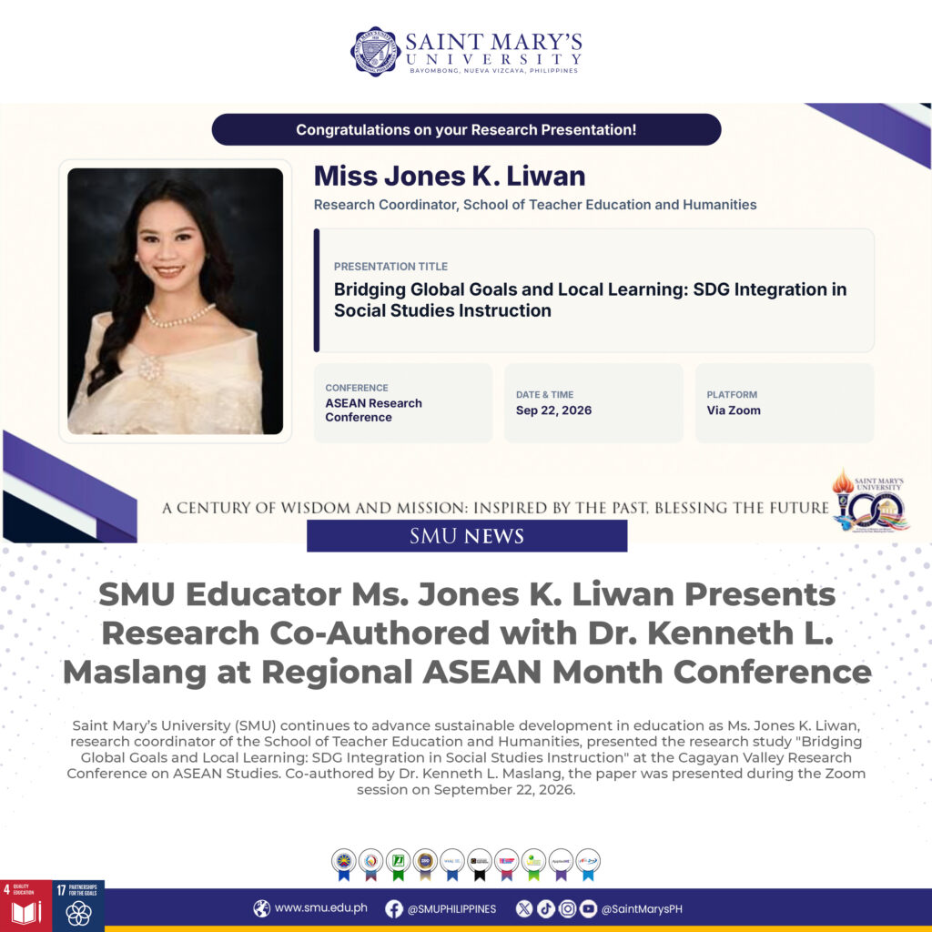 SMU Educator Ms. Jones K. Liwan Presents Research Co-Authored with Dr. Kenneth L. Maslang at Regional ASEAN Month Conference