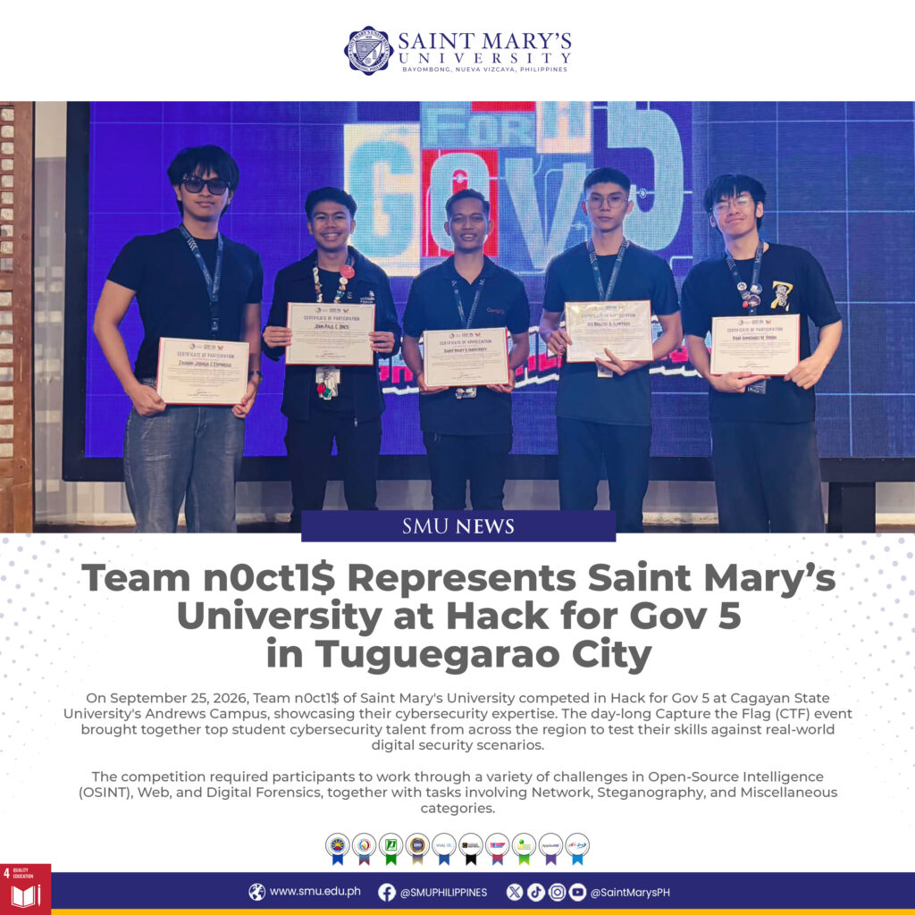 Team n0ct1$ Represents Saint Mary’s University at Hack for Gov 5 in Tuguegarao City